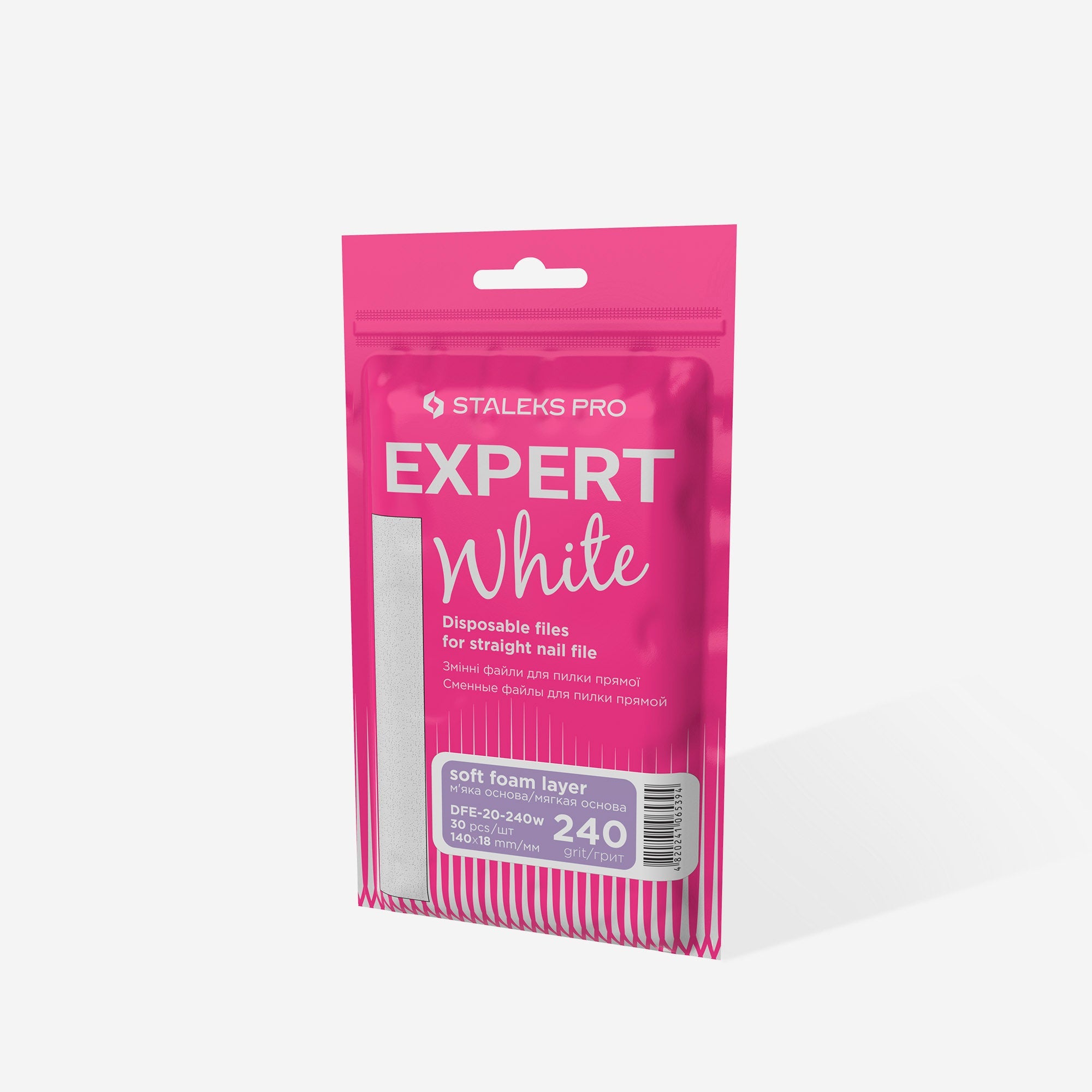 Staleks Expert 20 Adhesivní pilníky na nehty se rovnou bází na měkkém pěnovém podkladu, 240 zrnitosti (30 ks)